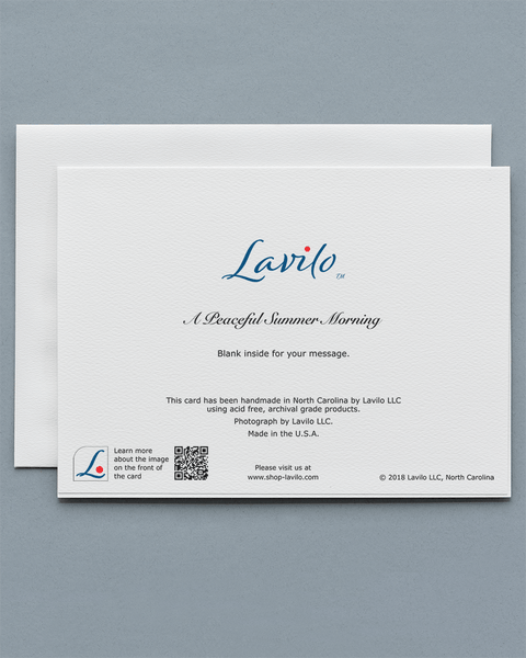 Lavilo™ Greeting Cards - Reverse side with the title A PEACEFUL SUMMER MORNING