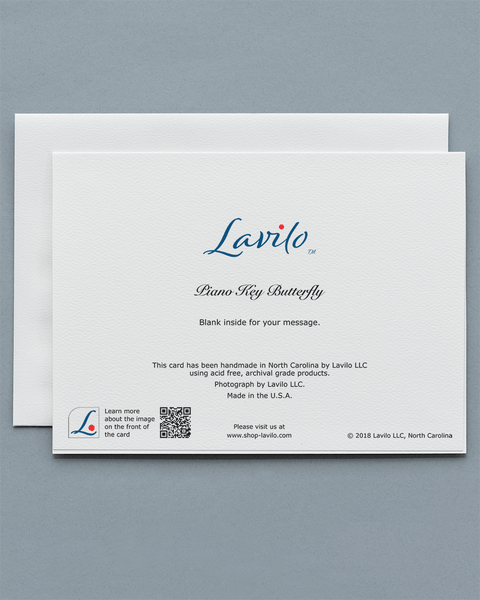 Lavilo™ Greeting Cards - Reverse Side with the title PIANO KEY BUTTERFLY