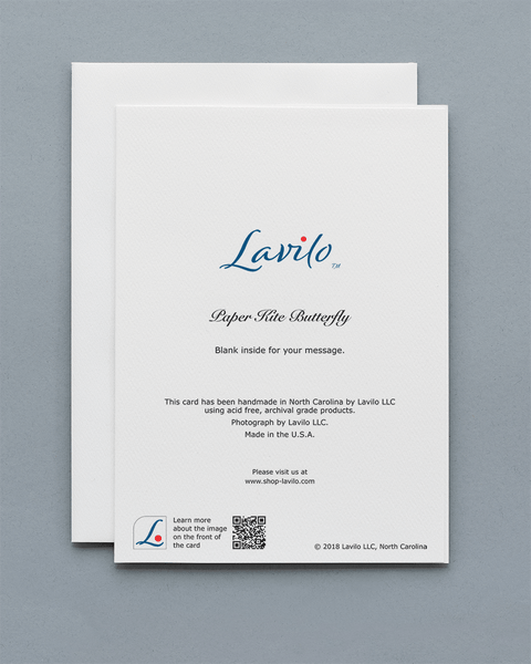 Lavilo™ Greeting Cards - Reverse side with the title PAPER KITE BUTTERFLY