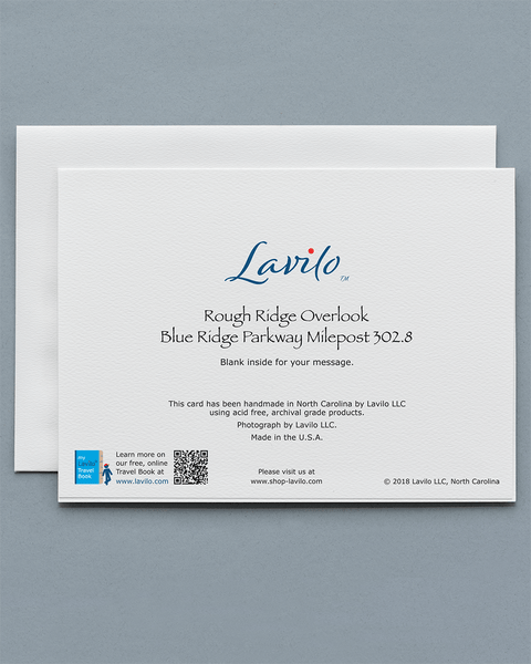 Lavilo Greeting Card - Reverse Side with Title ROUGH RIDGE OVERLOOK, BLUE RIDGE PARKWAY MILEPOST 302.8