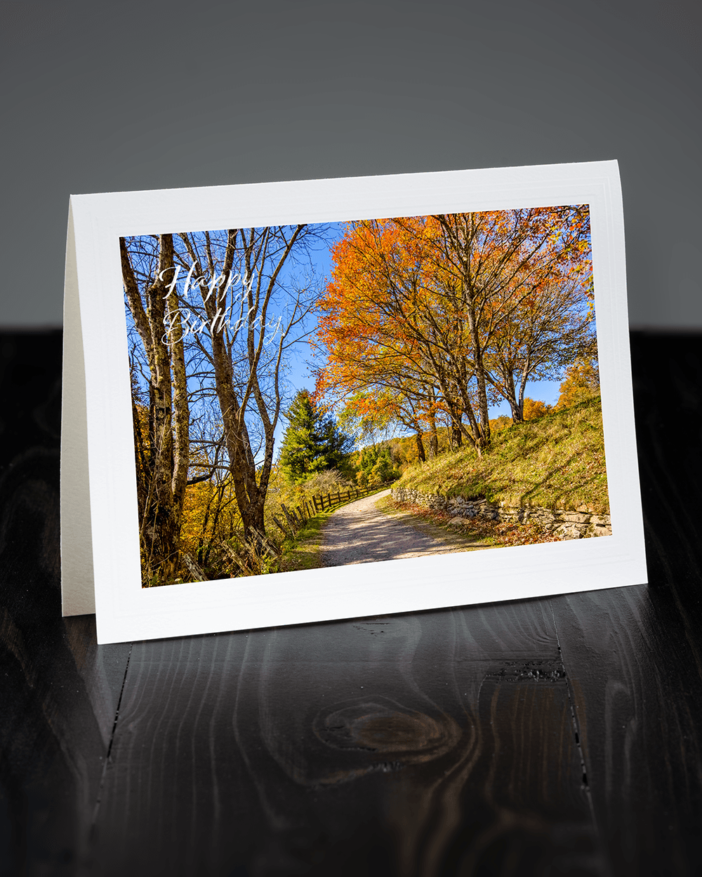 Lavilo™ Greeting Cards - Front Side - Path During Fall at the Moses H Cone Memorial Park - Blue Ridge Mountains