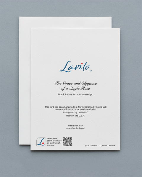 Lavilo™ Greeting Cards - Reverse Side with the Title THE GRACE AND ELEGANCE OF A SINGLE ROSE