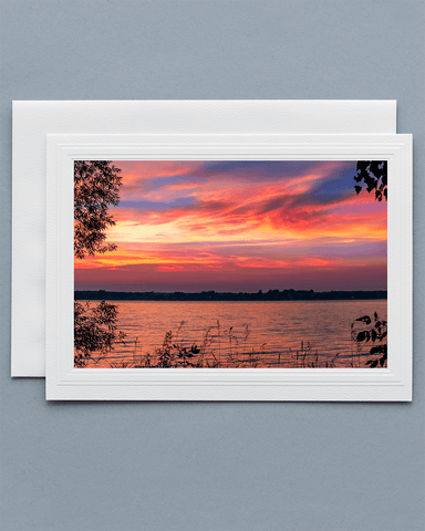 Lavilo™ Greeting Cards - Front Side - Dramatic Sunset Over Lake