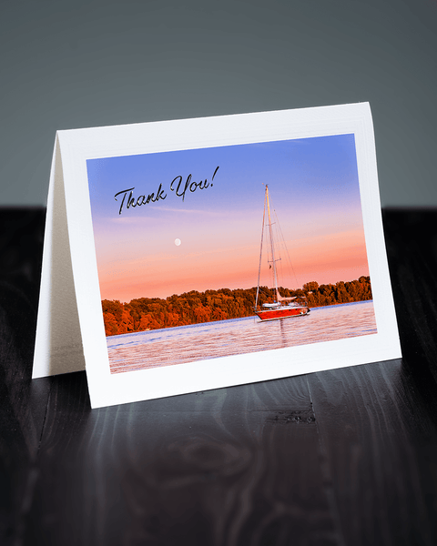 Lavilo™ Greeting Cards - Front Side Sailboat at Sunset